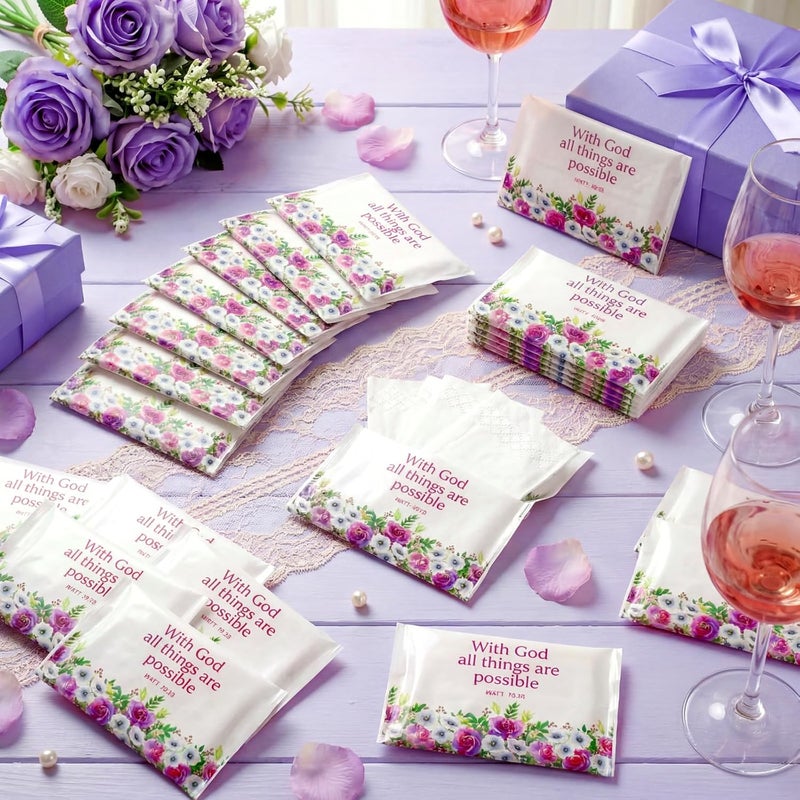 Sinmoe 60 Pack Christian Easter Pocket Tissues Gifts Bible Verse Mini Travel Tissues Size Wallet Facial Napkin for Woman Religious Party Charity Event Church Supplies(Elegant Style) - Image 3